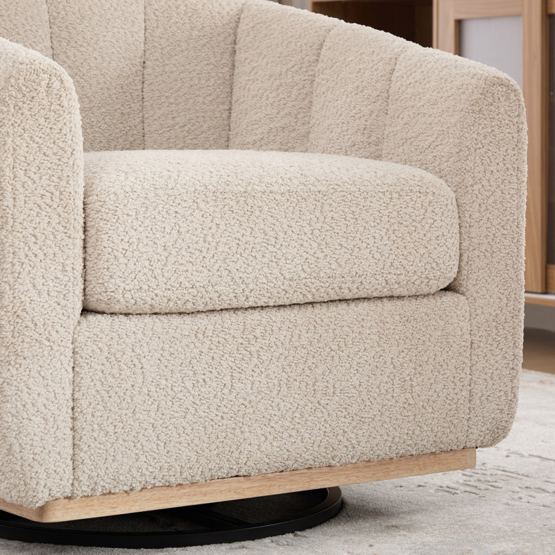 31.89" W Chenille Upholstered Channel Tufted 360° Swivel Barrel Chair with Metal Base (Set of 2), Wheat