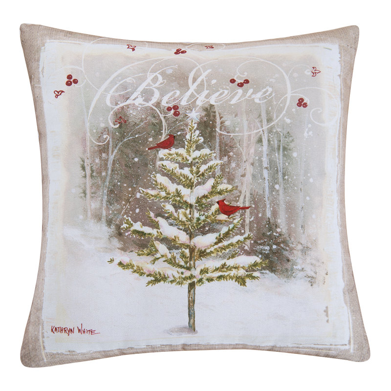 Believe Tree Indoor / Outdoor Christmas Holiday Throw Pillow