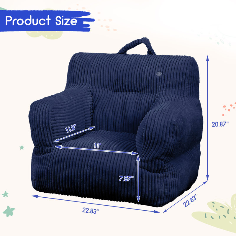 Pouf pouf pour enfant en velours côtelé Ours fraise - Canapé de sol léger et portable pour lire, jouer et faire la sieste - Housse amovible et lavable