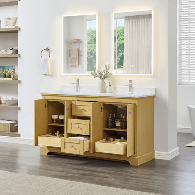 Meuble-lavabo double autoportant avec plateau Avery