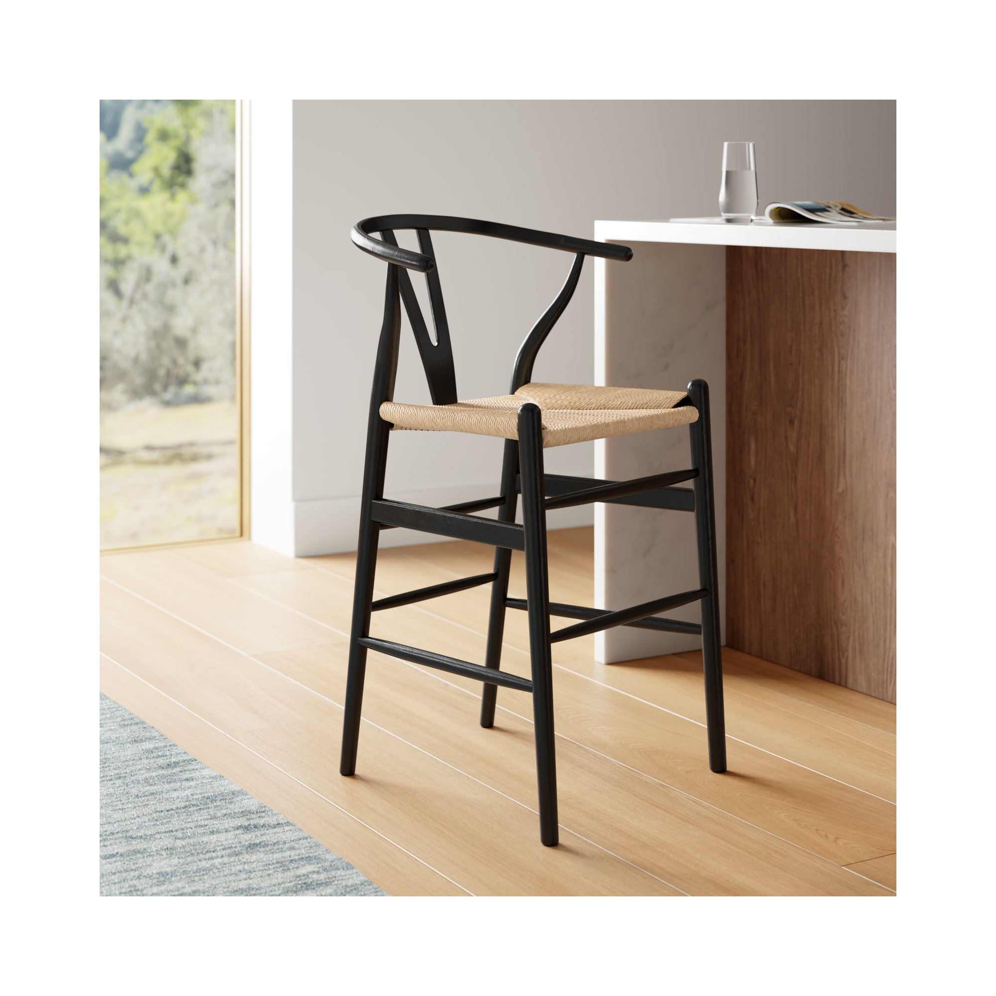 Etta Solid Wood Bar & Counter Stool, Counter Stool (25.75" Seat Height), Black/Natural