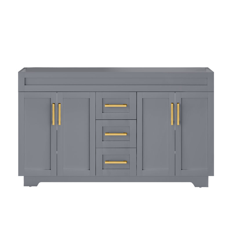 Meuble-lavabo de salle de bain 60 po sans dessus en contreplaqué DodreHome, Gris, Doré