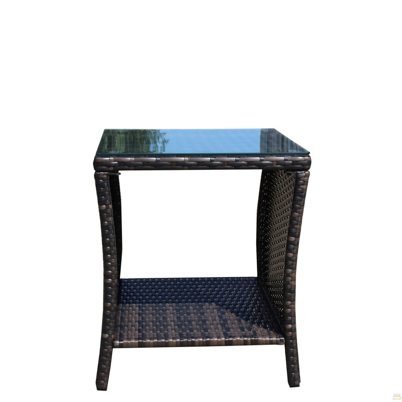 Outdoor Patio Furniture 1 Coffee Table With Clear Tempered Glass, Brown