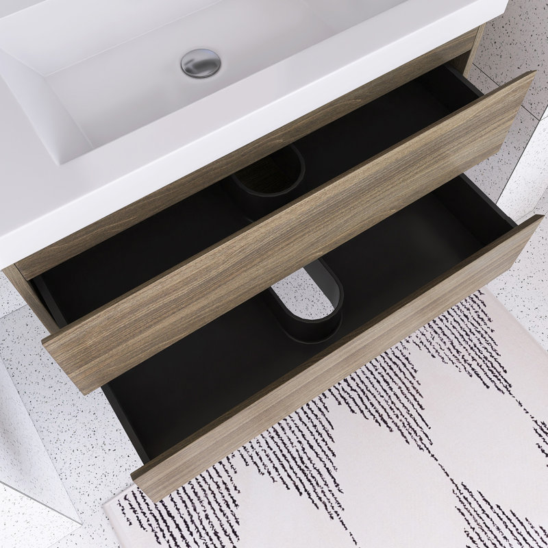 Meuble-lavabo flottant 36 po avec lavabo et plateau en résine 36 po, Gris