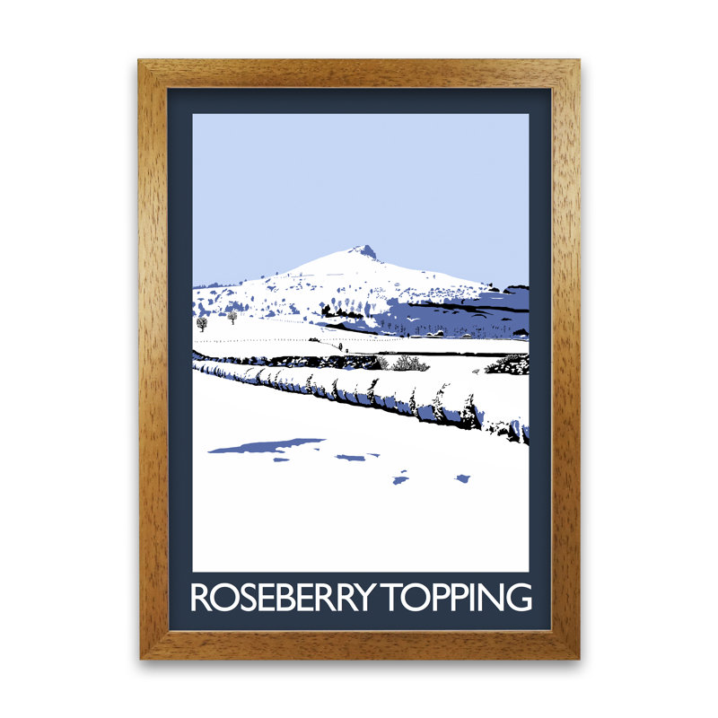 Roseberry Topping North Yorkshire In Snow by Richard O'Neill - Print, 84.1cm H x 59.4cm W x 3cm D, Honey Oak Framed