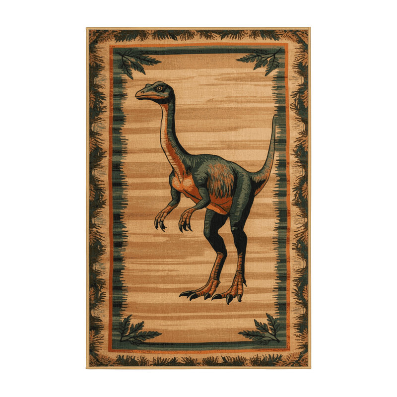 Machine Washable Dinosaurs Brown Area Rug, Runner 2' x 4'