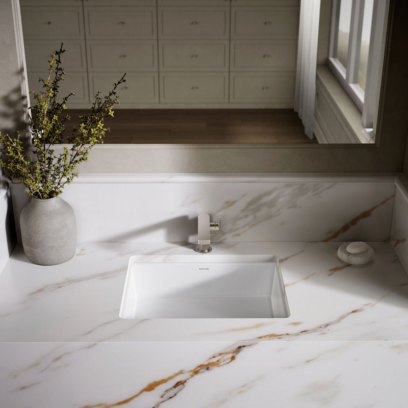 Verticyl Rectangular Undermount Bathroom Sink with Overflow, Biscuit