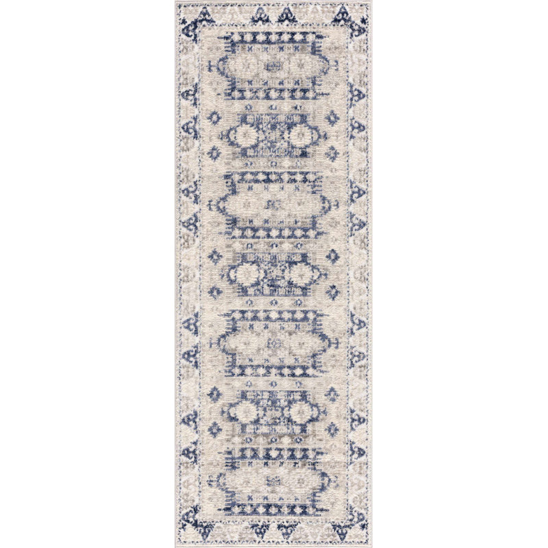 Tapis oriental bleu marine Bindin, Tapis de couloir 2 pi 7 po x 7 pi 3 po