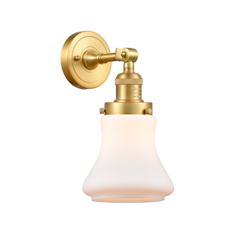 Applique murale pour salle de bain 1 lumière Edda, Ampoule incandescente rétro de 60 watts, Blanc mat, Or satiné