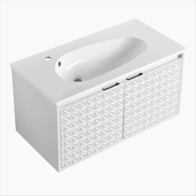 Lavabo de salle de bain 36 po en résine en forme de goutte - Design moderne en forme de goutte d'eau avec protection anti-débordement