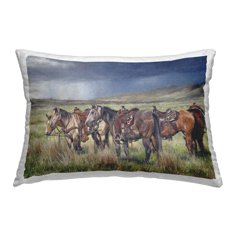 Hurry & Wait Horses Printed Outdoor Throw Pillow Design by David Graham