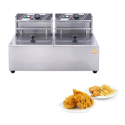 Commercial Electric Deep Fryer Dual Tank Stainless Steel Countertop Fryer with Adjustable Thermostat for Restaurant