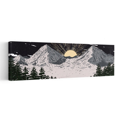 Rising Sun Mountains Serene Tranquil Abstract Pine Tree Forest Landscape Wall Art