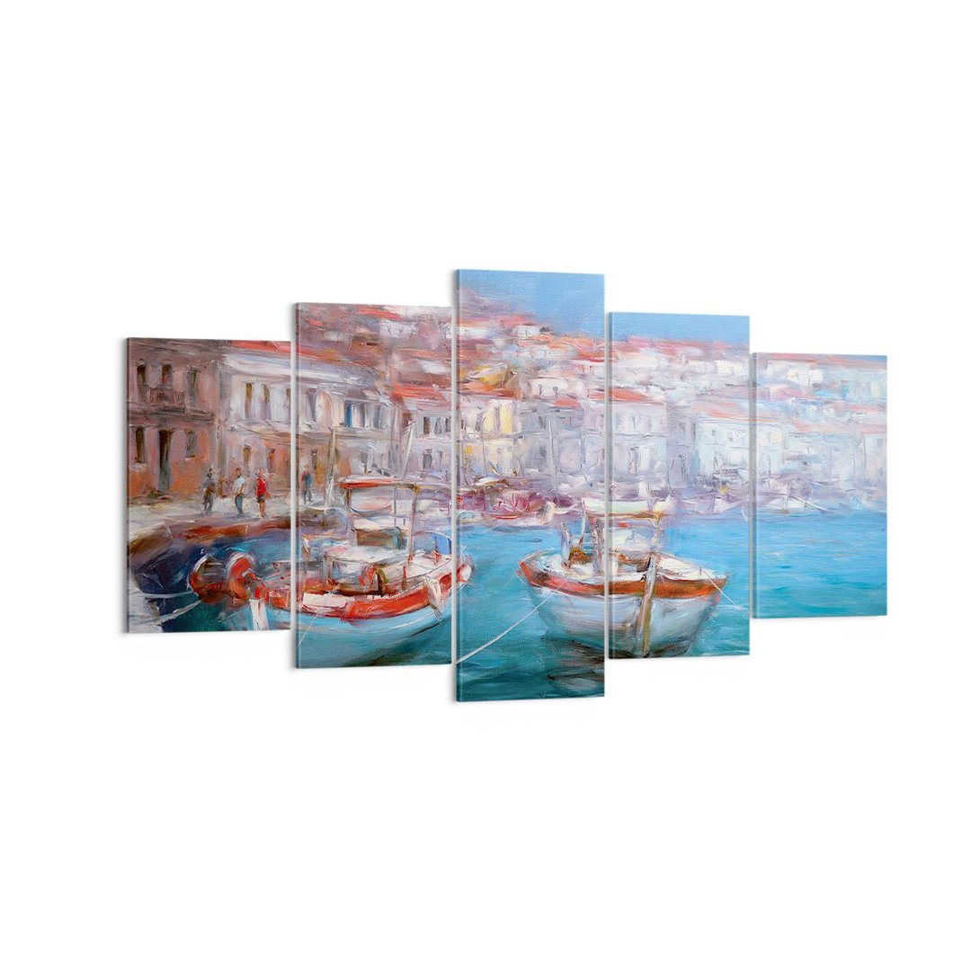 5-tlg. Leinwandbilder-Set Oil Boats Greece