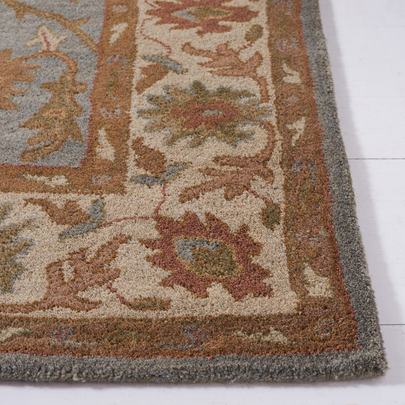 Tapis bleu / ivoire en laine / coton / latex touffeté à la main Tressler, Rectangle 6 pi x 9 pi