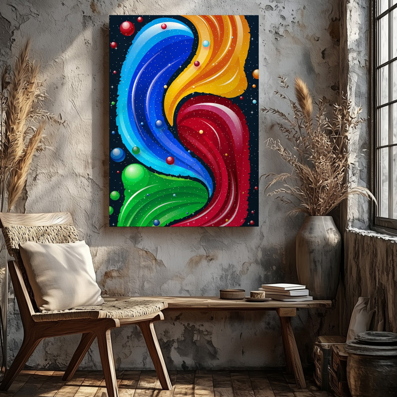 La toile crée un design abstrait vibrant avec des formes fluides tourbillonnantes dans un art mural, H 12 po x l 9 po