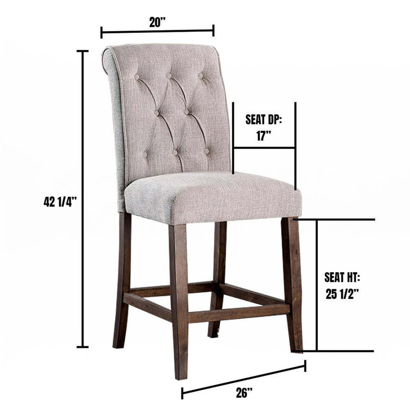 Ensemble de 2 chaises à hauteur de comptoir de style rustique, Chêne rustique, Beige
