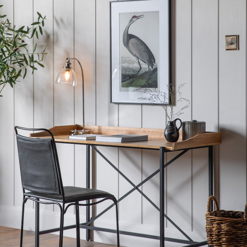 Solid Wood Top Metal Base Writing Desk