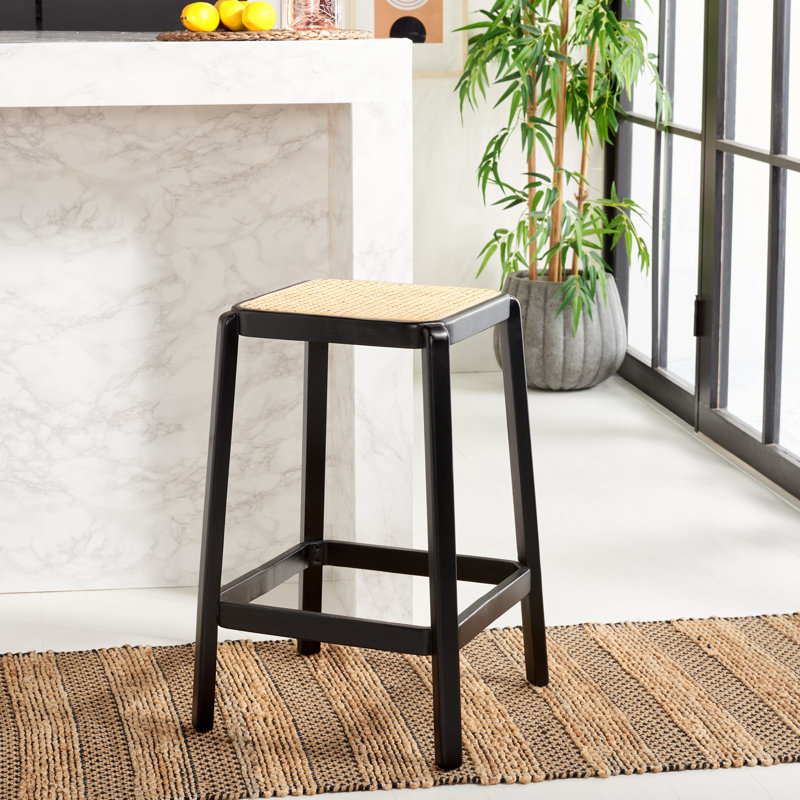 Bluebelle Counter Stool with Solid Wood Frame, Black/Natural, Counter Stool (25” Seat Height)