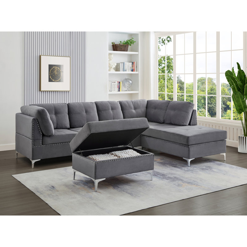 Canapé modulaire en velours, Velours gris velours