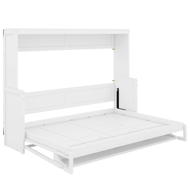 Lit escamotable avec élévateur hydraulique et bureau, Blanc, Grand lit