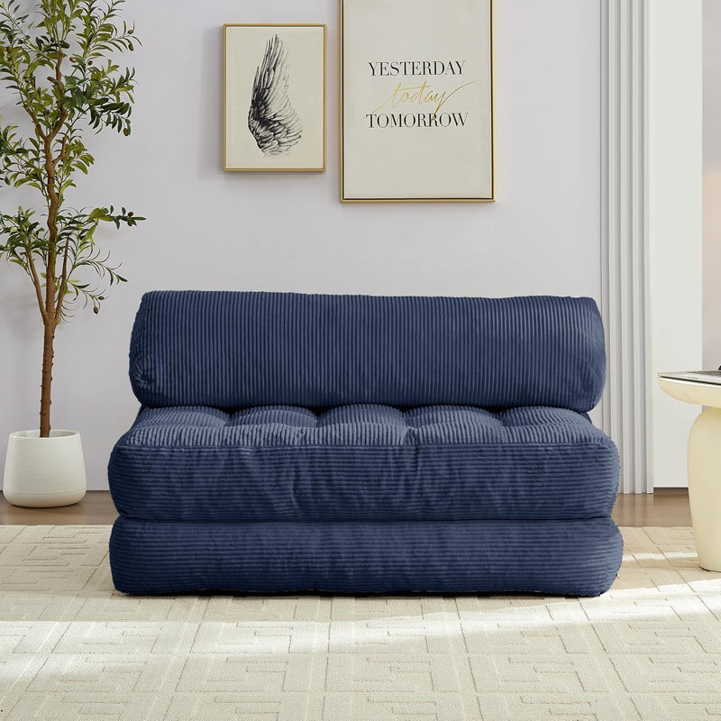 Convertible Corduroy Floor Sofa Bed, Adjustable Sleeper Lounge Couch, Multi-Functional Fold Out Chaise for Living Room & Guest Room