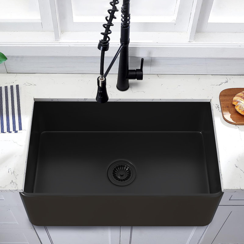 Farmhouse Single Basin Kitchen Sink, 10" H x 30" L x 18", White