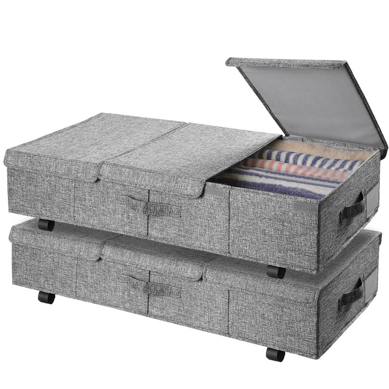 Under Bed Storage With Wheels 2 Pack， Lids Rolling And Handles