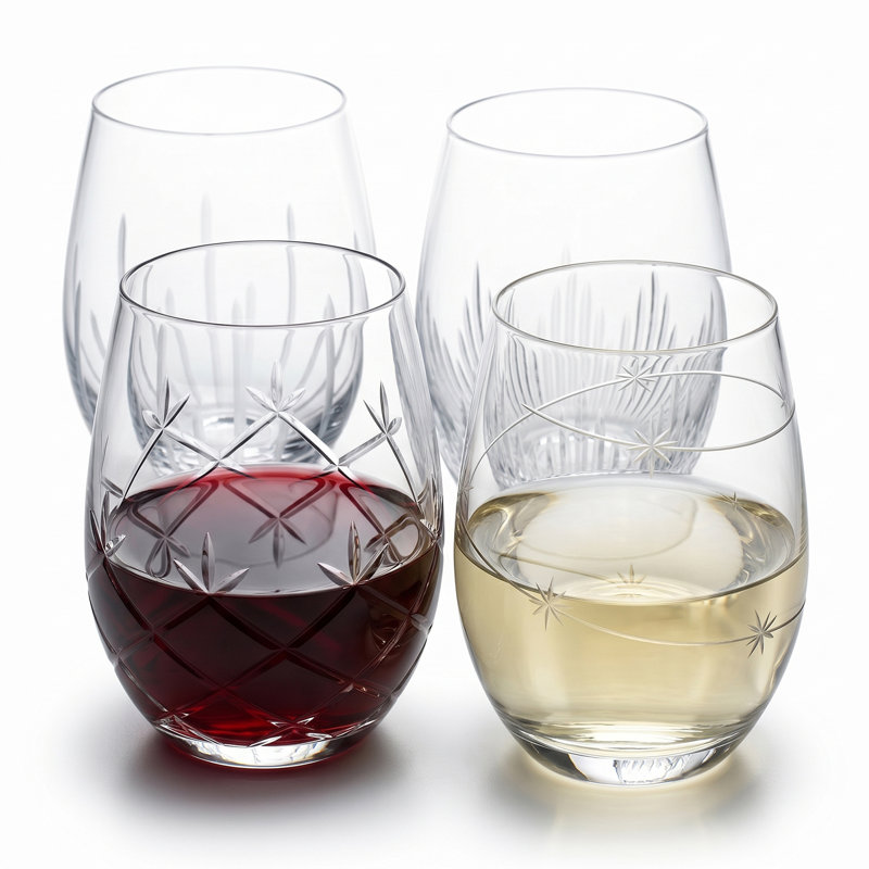 4-Piece Stemless Etched Drinking Red Wine Glasses