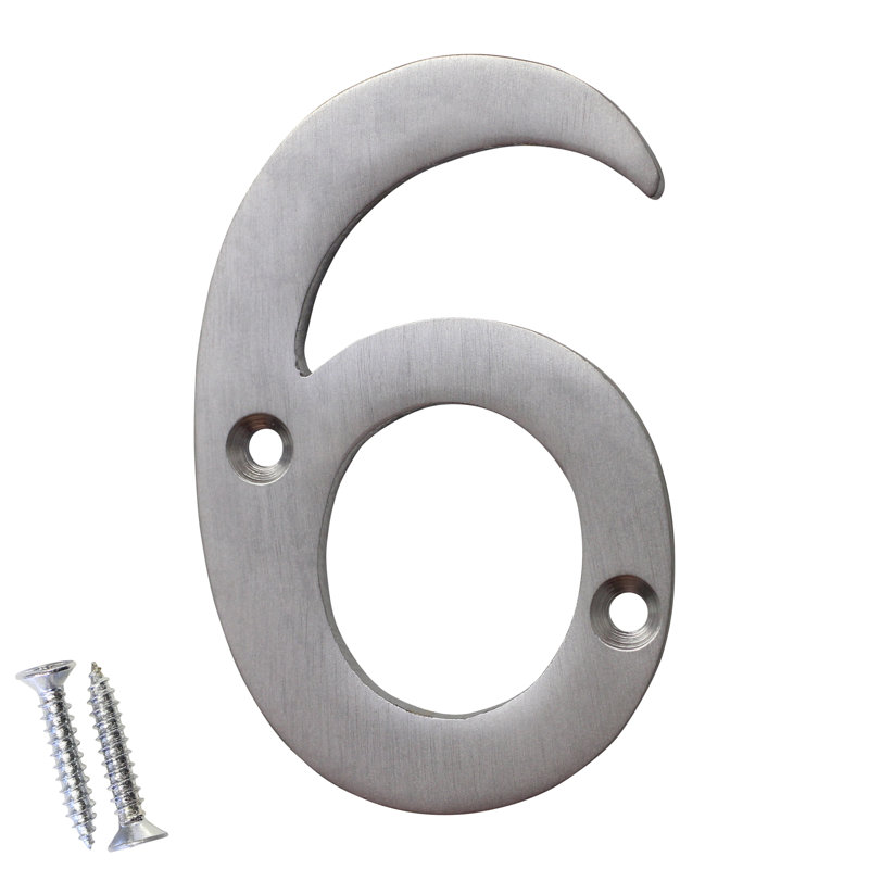 Numéro de maison laiton à fixation en surface, 6, Chrome brossé, H 3 po