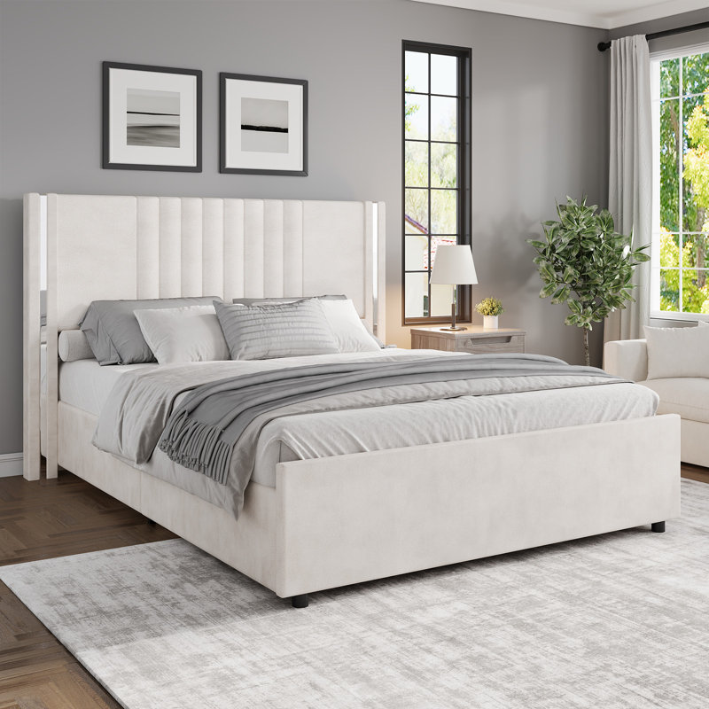 Lit plateforme tapissier Velvet, Blanc, Grand lit