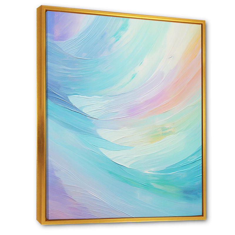 Doux arc-en-ciel cyan doux - formes abstraites, art mural, salon, Cadre flottant doré, H 40 po x l 30 po x P 1,5 po