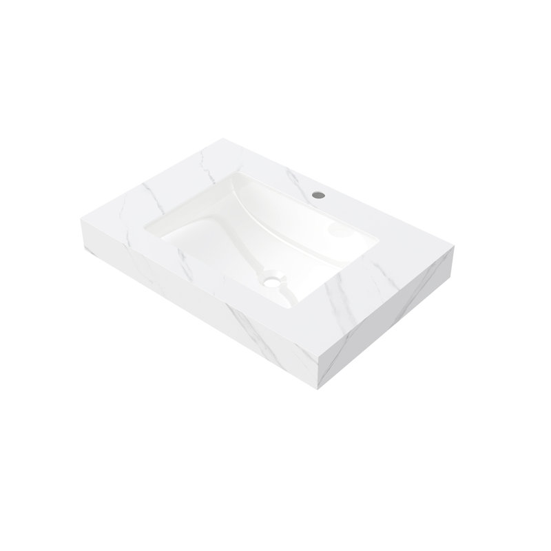 Sintered Stone Countertop and Undermount Ceramic Basin, Carrara White