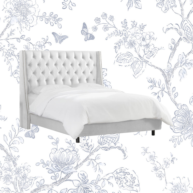 Lit à oreilles tapissier Avala, Grand, Velours aubergine classique