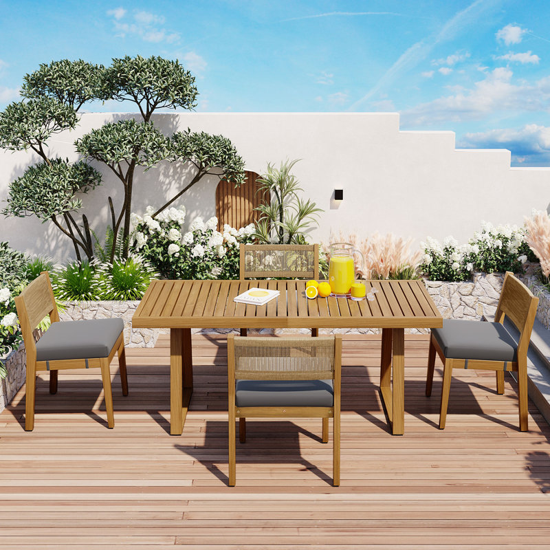 Ensemble repas pour 4 personnes, table et chaises d'extérieur, ensemble de meubles de patio, Gris