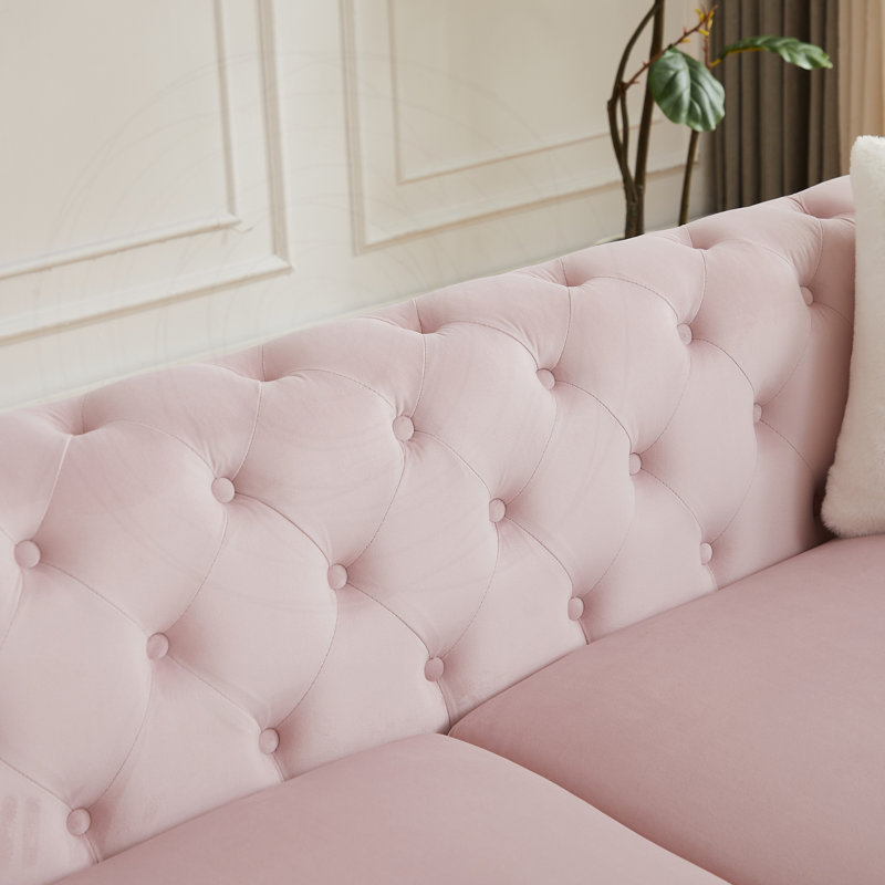 Canapé en velours Chesterfield, Velours rose