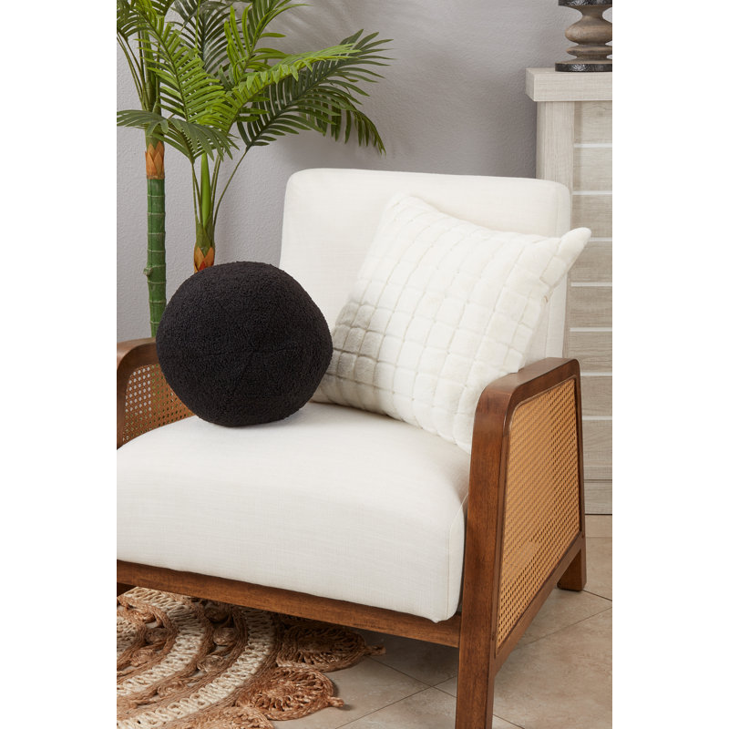 Black Faux Fur Round Throw Pillow, 10"