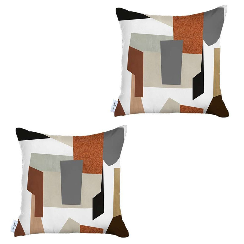 18" x 18" Orange and Ivory Geometric Polyester Zippered Pillow Cover