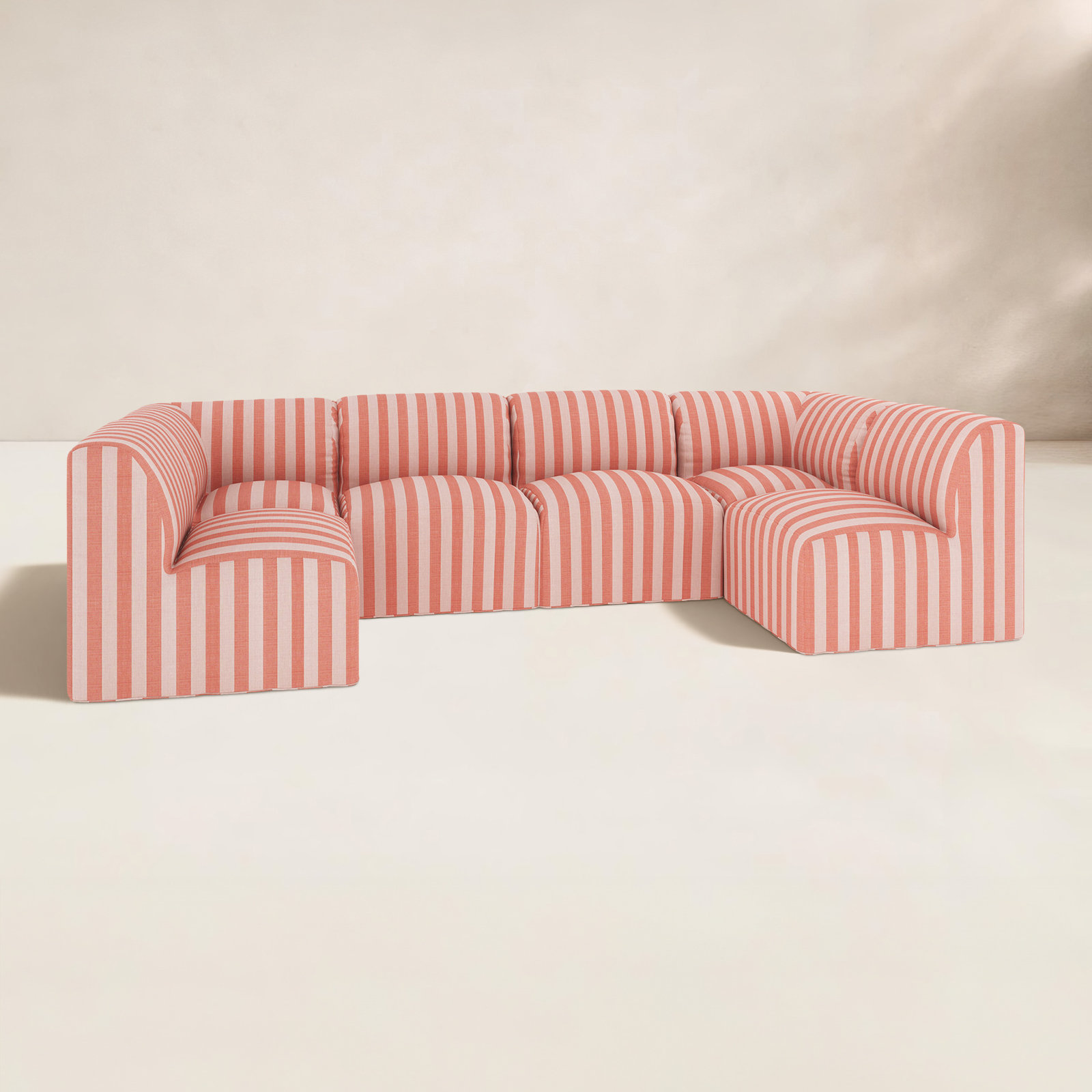 Praia 124" Sunbrella® Patio Sectional, Expressive Blush Striped Sunbrella®