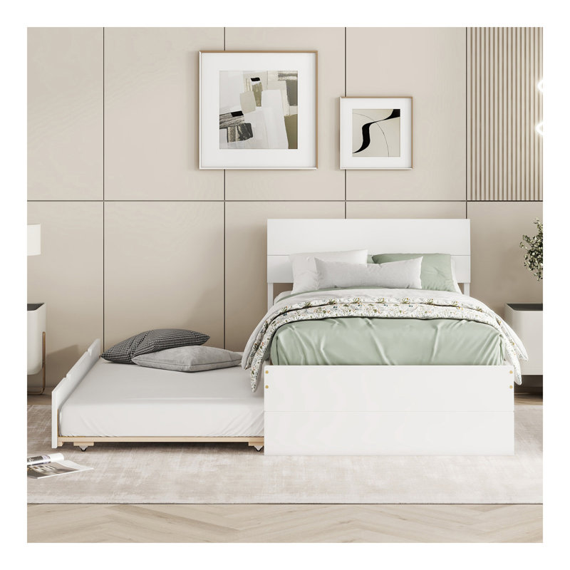 Cadre de lit simple moderne avec lit gigogne simple pour tête de lit et pied de lit blanc brillant