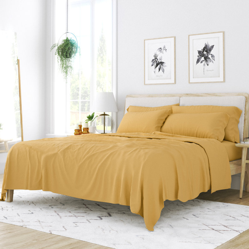 Ensemble de draps pour lit en microfibre brossée de 6 pièces Simply Soft, Or
