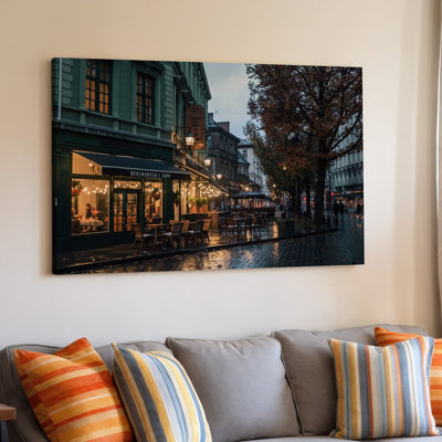 Reproduction d'art sur toile, "A Cozy Rain So Soed Street Corner In An Urban l'arrangement", "Twilight Illuminated"