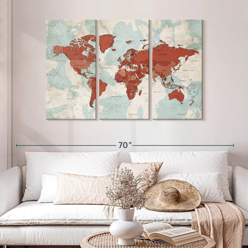 Keiri Aged World Map XII, 32" H x 50" W