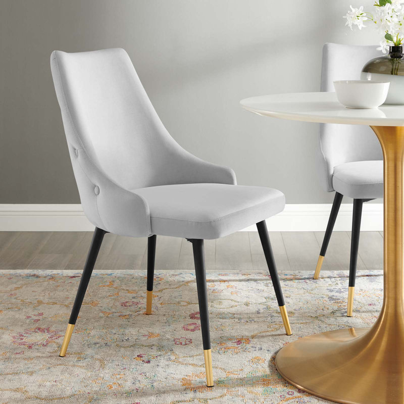 Chaise parsons capitonnée en velours, Gris clair