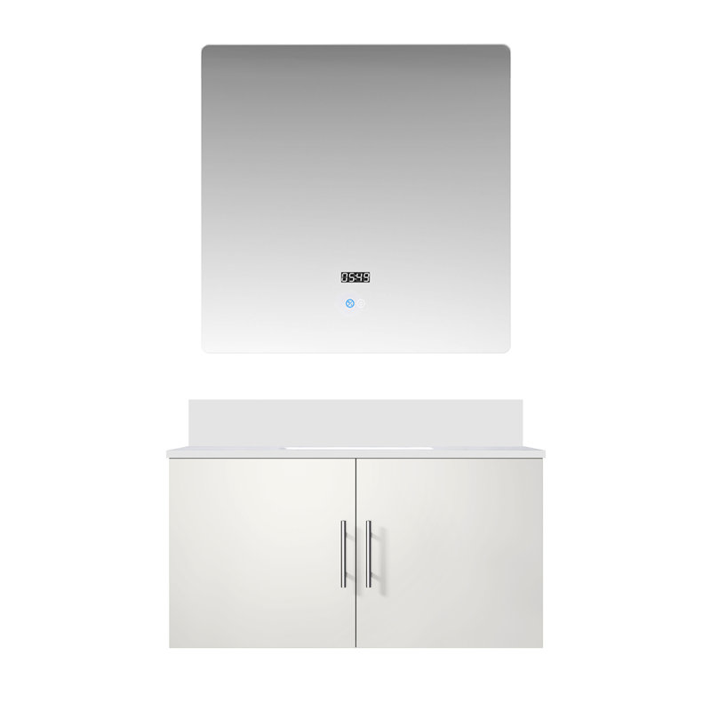 36 po Meuble-lavabo blanc brillant X 22 avec comptoir en quartz et miroir, Glossy White