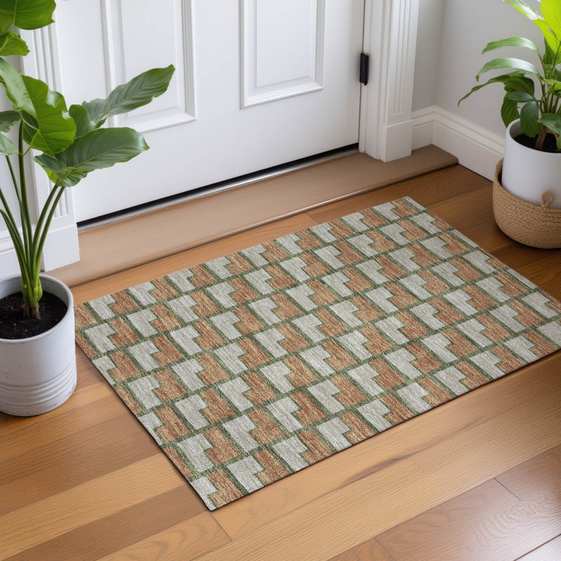 Machine Washable Indoor/Outdoor Lipman ACN2416 Geometric Rug, Rectangle 1'8" x 2'6"