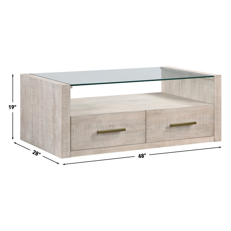 Kameah 48" Glass Top Cocktail Table, Washed Linen