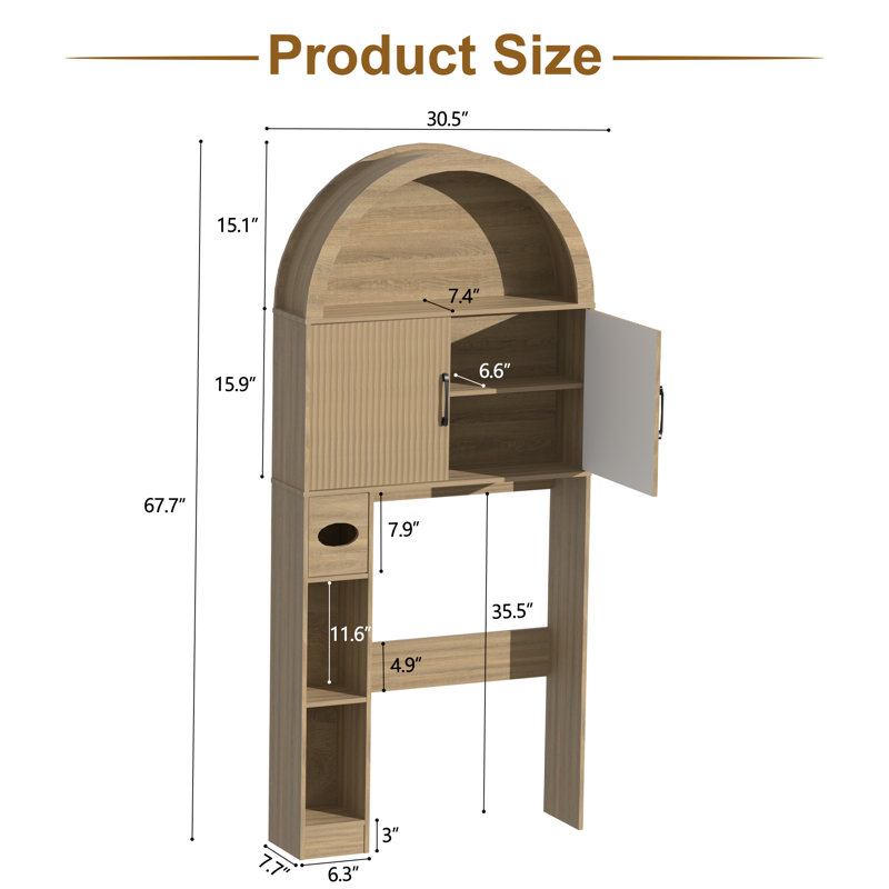 Armoire de rangement au-dessus de la toilette AHB, organisateur de salle de bain autoportant avec tablette réglable et dispositif anti-basculement, armoire arquée avec portes, rangement de toilette peu encombrant pour la salle de bain, buanderie, mini b