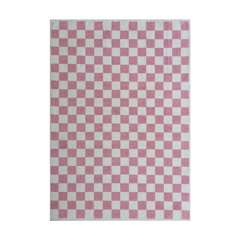 Tapis à carreaux rose et blanc cassé 7 pi x 10 pi