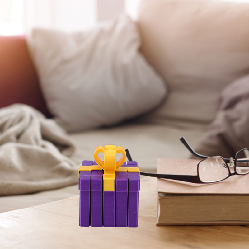 Boîte-cadeau imprimée en 3D Jouet amusant, modèle de puzzle, ornement mobile, jeu d'empilage variable PLA mauve et or brillant